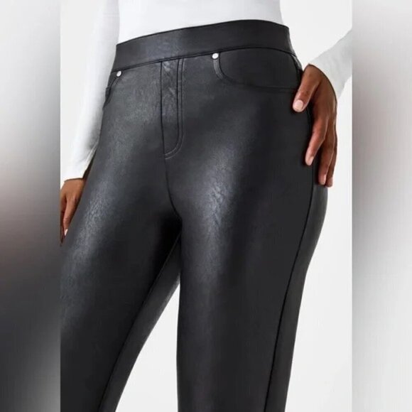 Spanx Faux Vegan Leather Slim Straight Pants in Luxe Black Sz Small 20528R - Picture 5 of 13